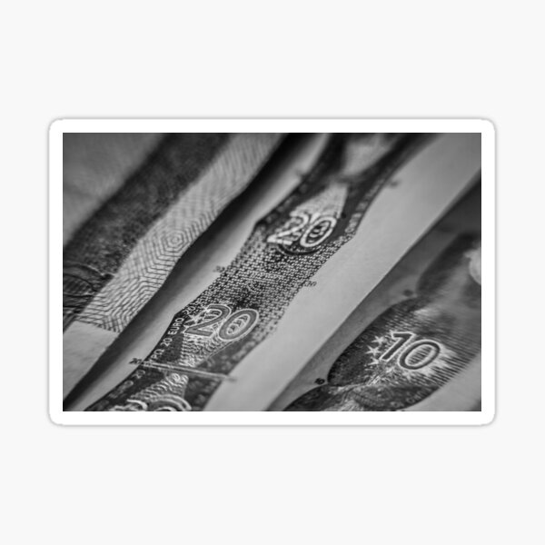 Macro Cash in Black and White Sticker