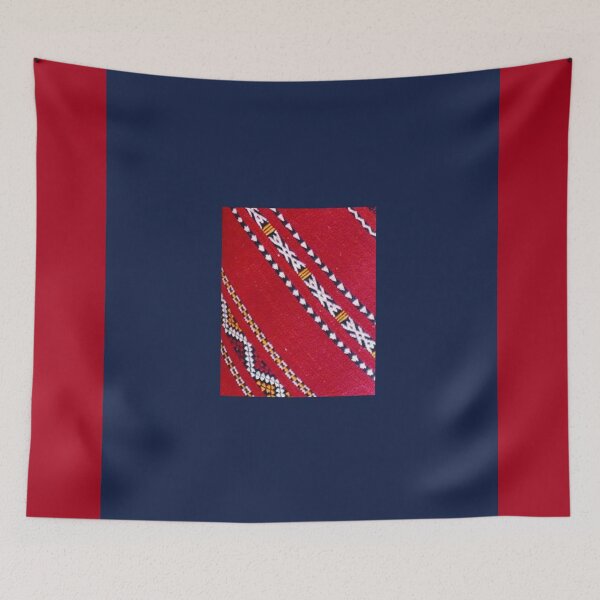 Item preview, SEMARA 12 carpet Morocco Berber crafts tradition blue red pattern wool woven decoration designed and sold by dragonemma.