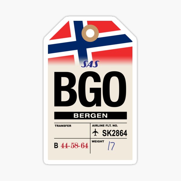 Item preview, Bergen (BGO) Norway Airline Luggage Tag designed and sold by travelwitheric.