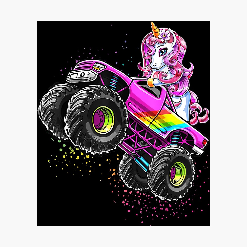 Monster Truck Unicorn Birthday Party Monster Truck Girl Gifts Poster By Moonchildworld Redbubble