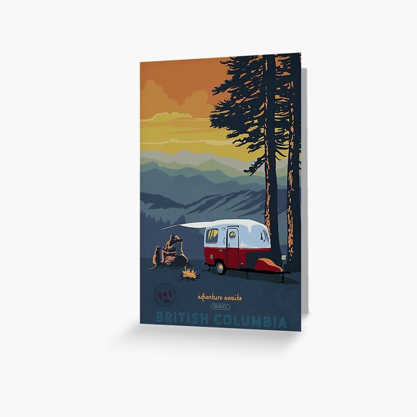Retro Travel BC camping poster sunset scene Greeting Card
