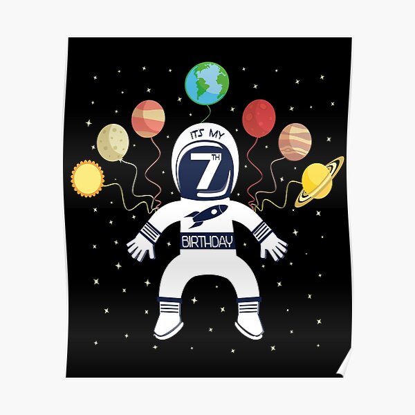 Kids Outer Space Astronaut 7th Birthday Boy 7 Year Old Seven