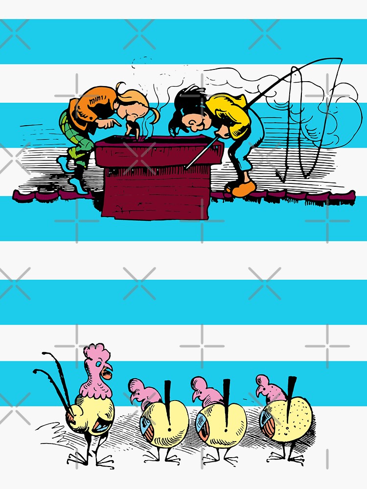 "Max und Moritz stehlen Hühner, lustige Illustration mit zwei Lausbuben