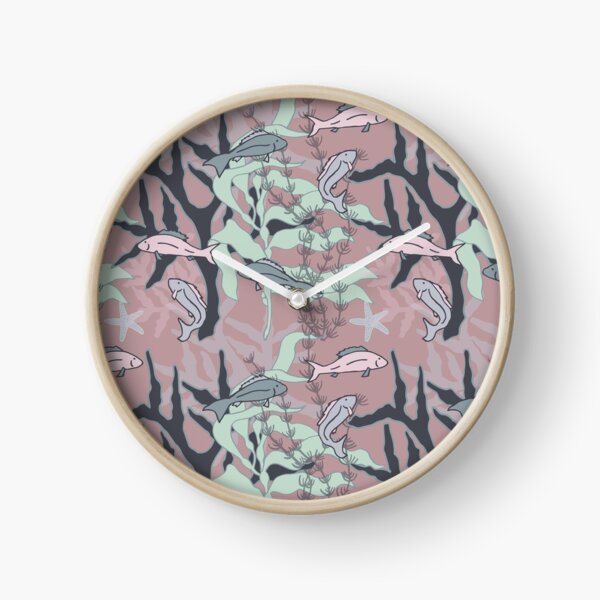 Aquatic Daydream Fish of the Sea Hand Drawn Pastel Print Clock