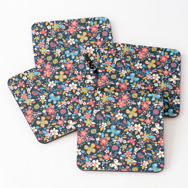 Item preview, Ditsy Bugs and Butterflies Floral on Black designed and sold by micklyn.