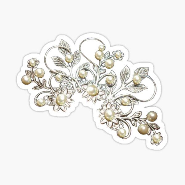 White Lace and Ivory Pearls on Blue Denim Texture Repeat Print Sticker