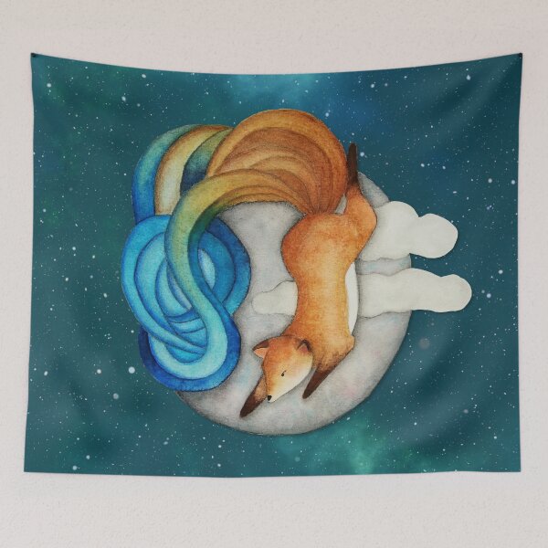 Item preview, Fantasy Watercolour Red Fox Moon on Galaxy Background designed and sold by RosalieReeves.