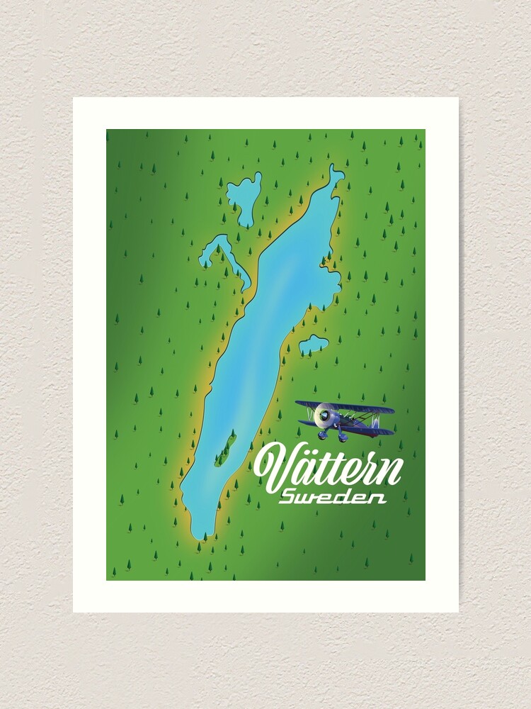 Vattern Sweden Lake Map Art Print By Vectorwebstore Redbubble