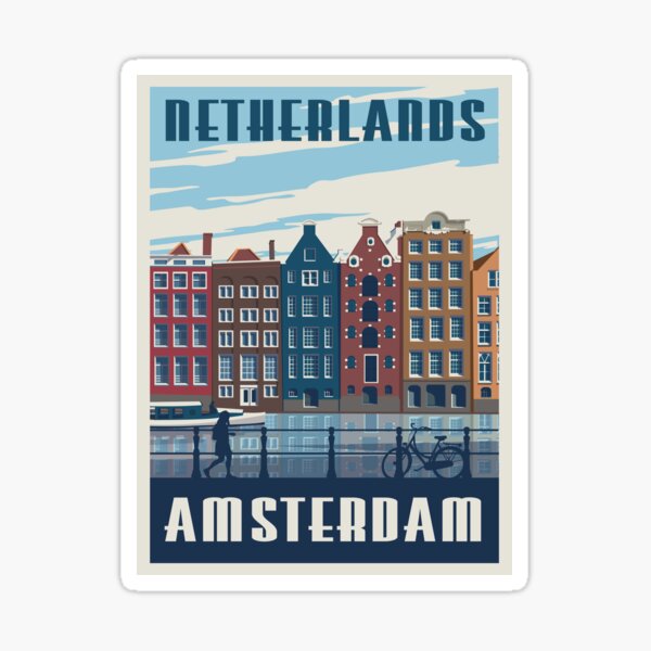 Amsterdam Vintage Travel Poster Sticker