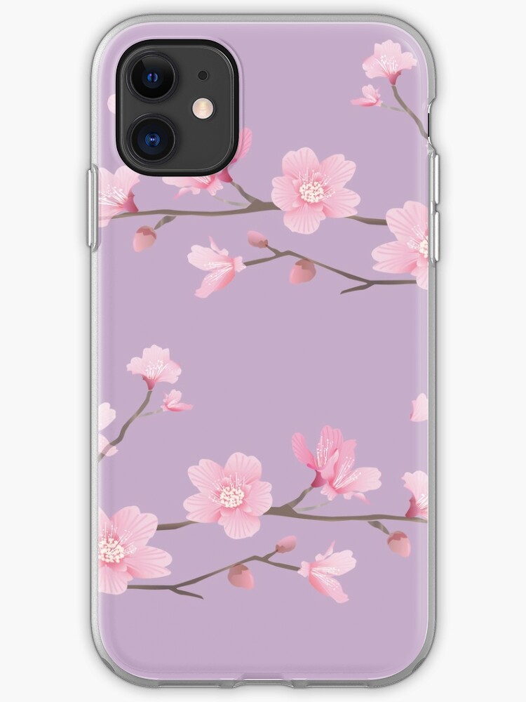 Cherry Blossom Pastel Purple Background Iphone Case Cover By