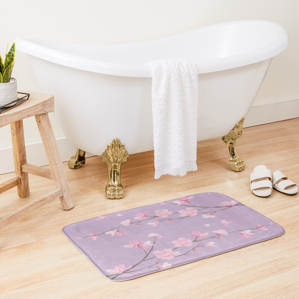 Cherry Blossom flower plant - Pastel Purple Bath Mat