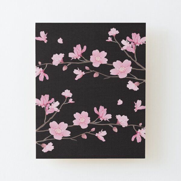 Flor de cerezo - negro Lámina montada de madera