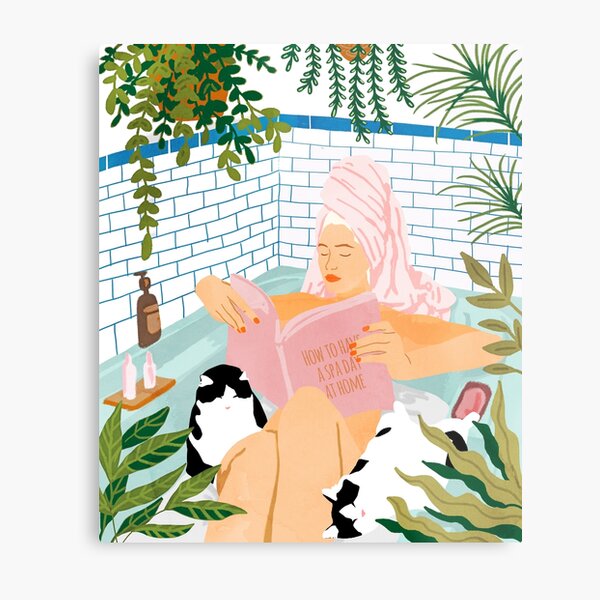 How To Have A Cat Spa Day At Home | Modern Bohemian Home Décor | Pet Bathroom Urban Jungle Metal Print