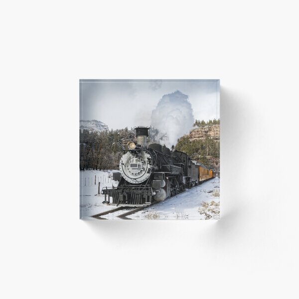 Vintage Steam Train in Winter Acrylic Block