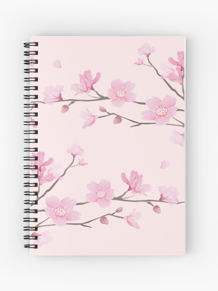 Cherry Blossom Pink Background Spiral Notebook By Designenrich