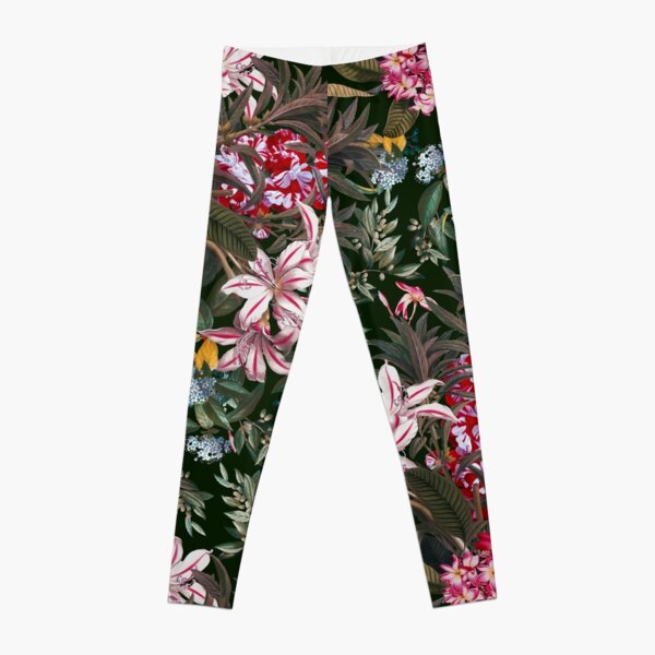 Midnight Garden Succulent Printed Full Length Athleisure Leggings