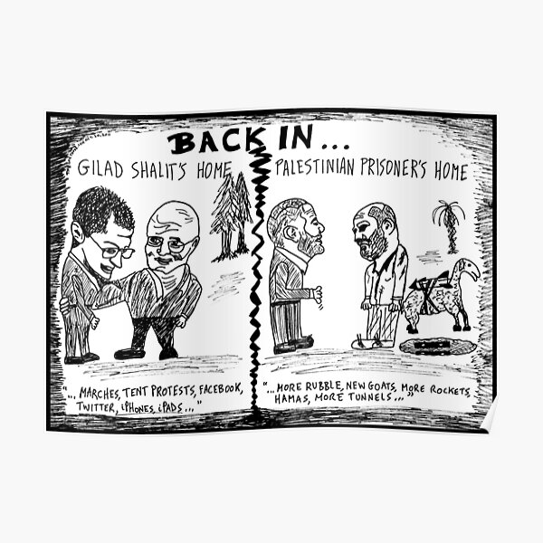 Gilad Shalit and Palestinian former Prisoner Back Home cartoon Poster