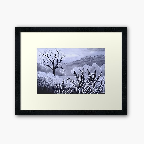 Agave (Pita) and blossoming Almond Tree in Ibiza Framed Art Print