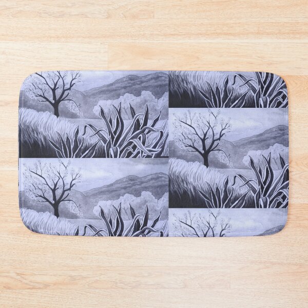 Agave (Pita) and blossoming Almond Tree in Ibiza Bath Mat