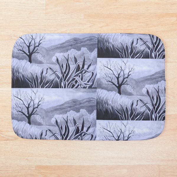 Agave (Pita) and blossoming Almond Tree in Ibiza Bath Mat