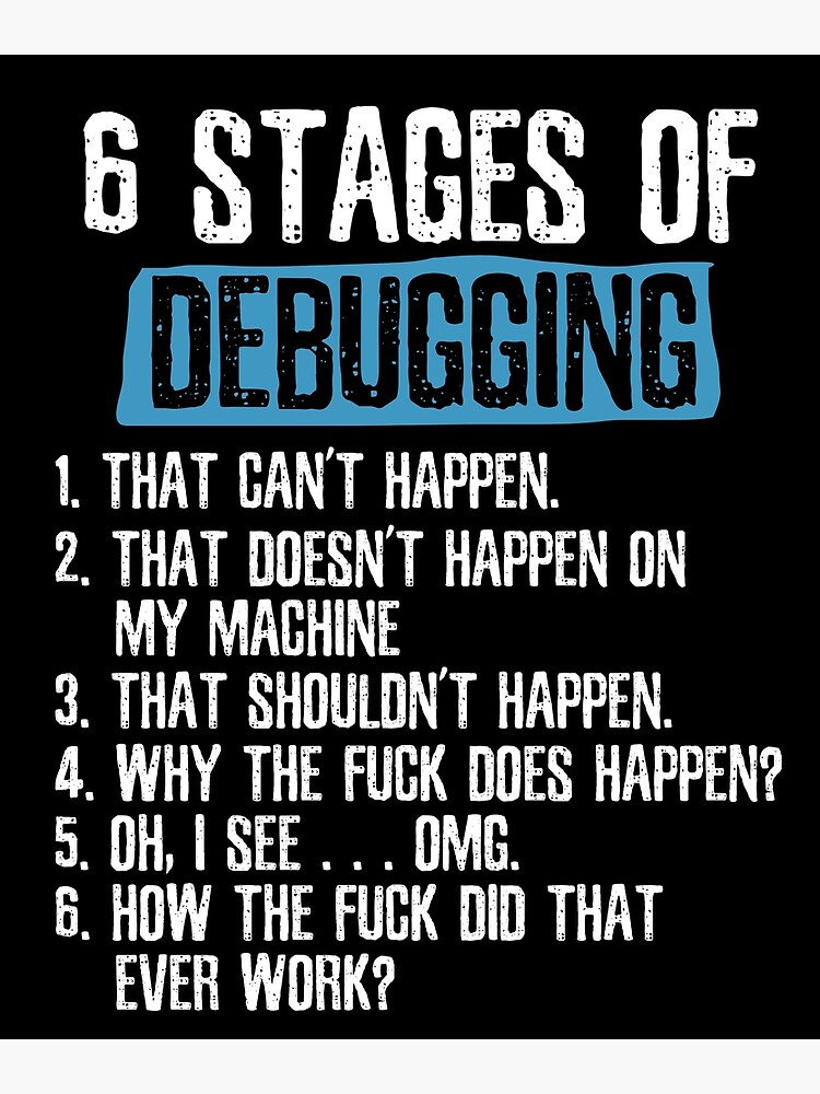 Disover 6 Stages of Debugging Computer Programmers Premium Matte Vertical Poster