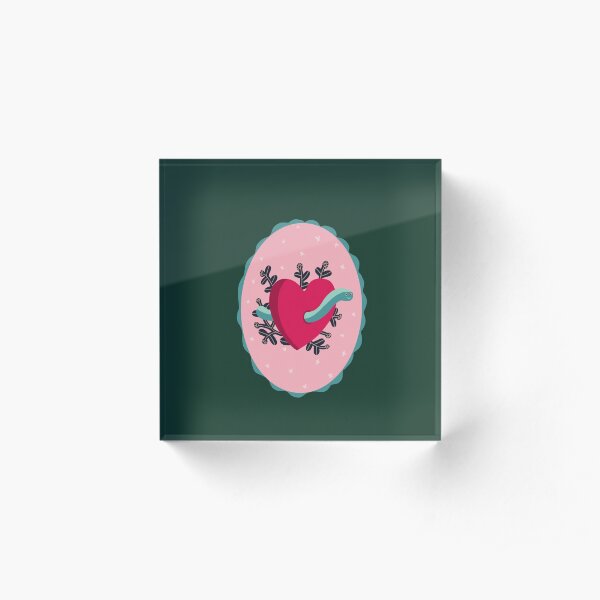 Cameo design with pink heart, worm and plants Acrylic Block