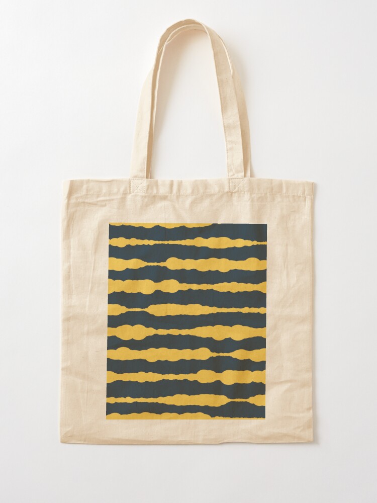 Macrame Painted Stripes Pattern in Mustard Yellow and Navy Blue | Tote Bag