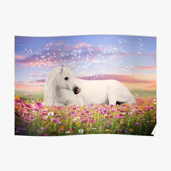 Einhorn in Blumenwiese Poster