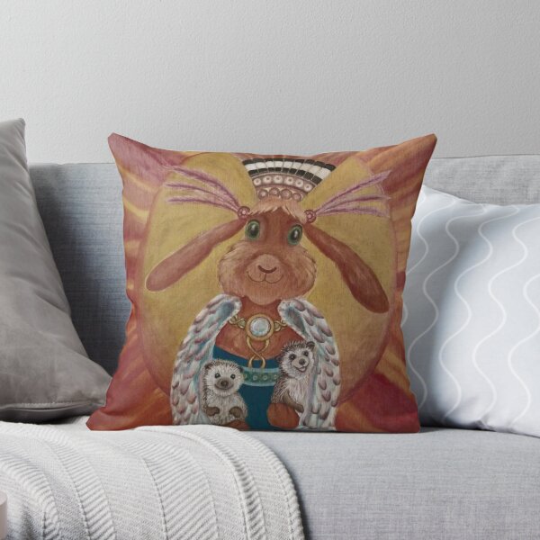 The Great Feathered Rabbit and Happy Hedgehogs Throw Pillow