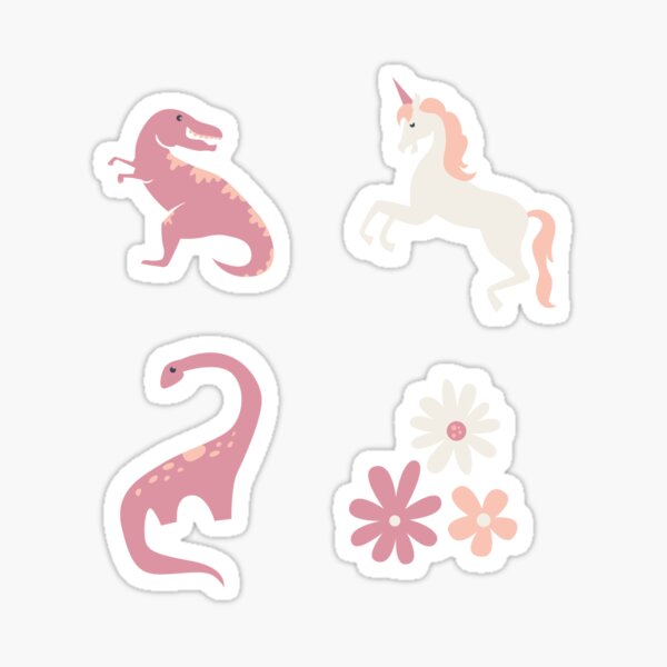 Item preview, Éclat floral de dinosaures et de licornes en mauve + pêche Impression artistique designed and sold by latheandquill.