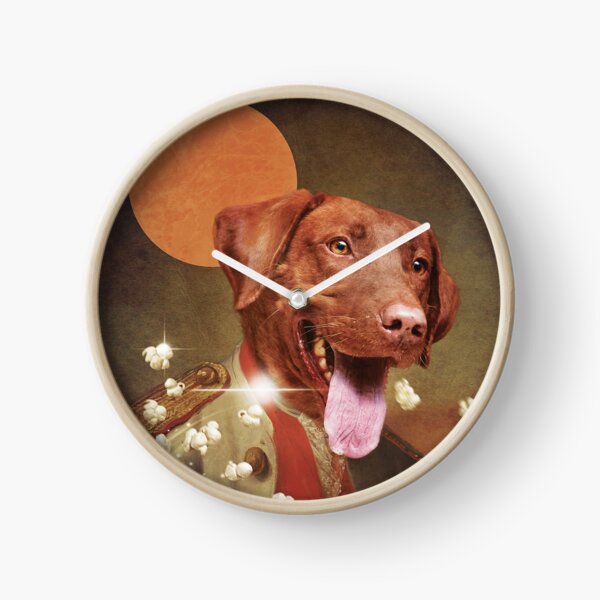 Custom renaissance Labrador retriever portrait eating pop corn, art wall modern Clock