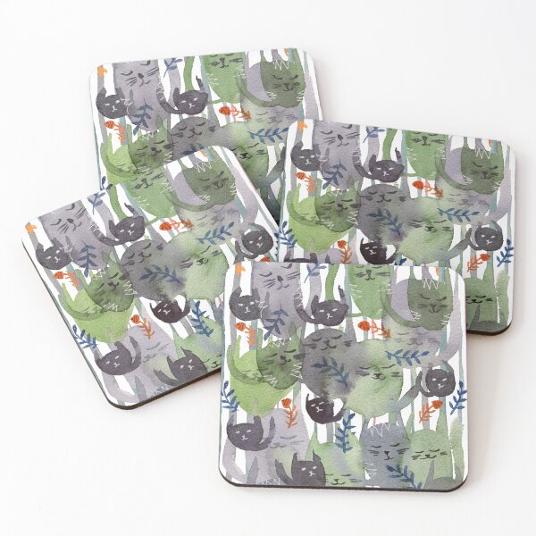 Item preview, A Cacophony of Cats Grey on Stripes designed and sold by MarianaBlackArt.