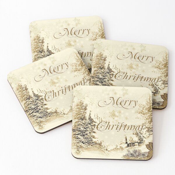 Item preview, Merry Christmas Vintage Gold Winter Landscape   designed and sold by GittaG74.