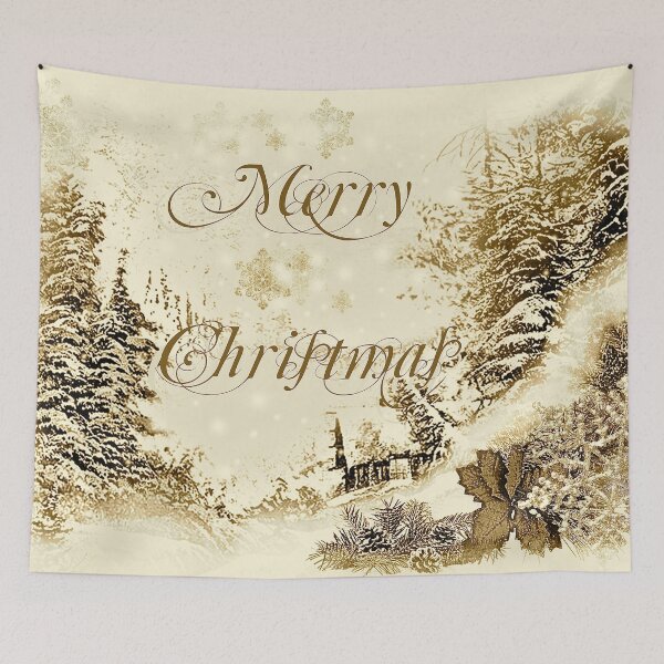 Item preview, Merry Christmas Vintage Gold Winter Landscape   designed and sold by GittaG74.