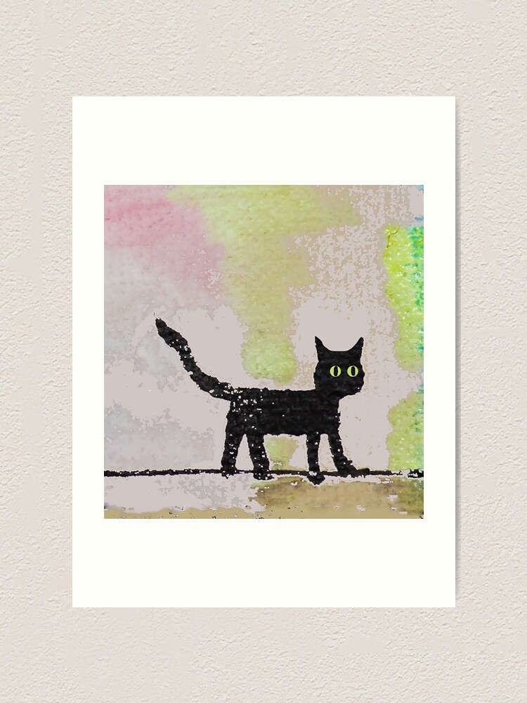 Lámina artística « Pintura abstracta de un gato negro sobre un fondo pastel  con ojos amarillos.» de Artosaurus | Redbubble