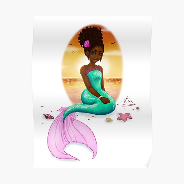 Little Black Girl Mermaid| Black Fantasy Art Poster