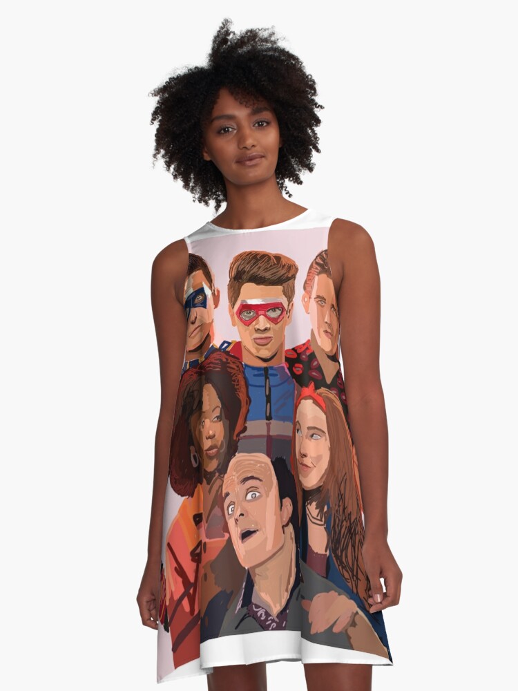 Vestido acampanado «Henry Danger Cast - Fondo de color» de Laibashaikh |  Redbubble