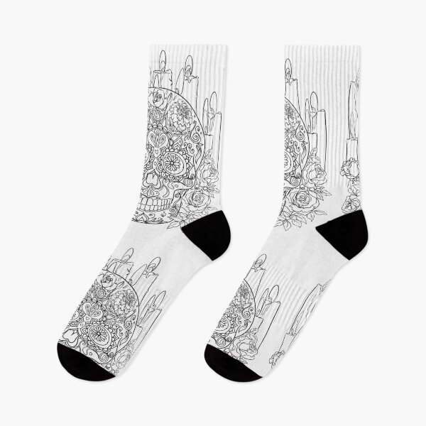 Item preview, Día de los muertos - Day of the dead coloring line art black outline on white designed and sold by Designwebjae.