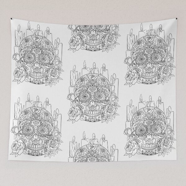Item preview, Día de los muertos - Day of the dead coloring line art black outline on white designed and sold by Designwebjae.