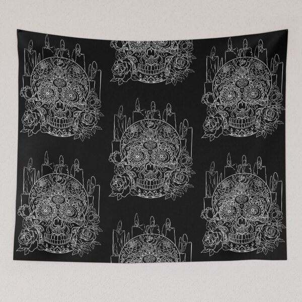 Item preview, Día de los muertos - Day of the dead coloring line art white outline on black designed and sold by Designwebjae.