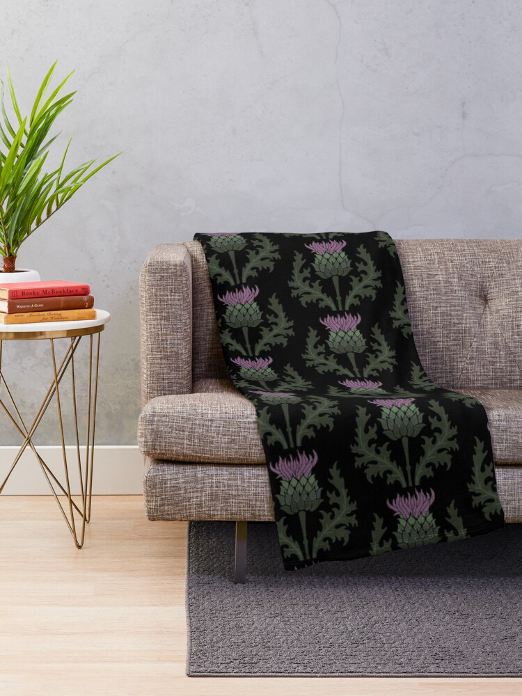 Alternate view of Scottish Thistle Flower of Scotland on Black Throw Blanket