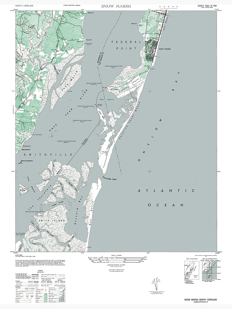 "Vintage Map of Kure Beach and Fort Fisher North Carolina" Poster by