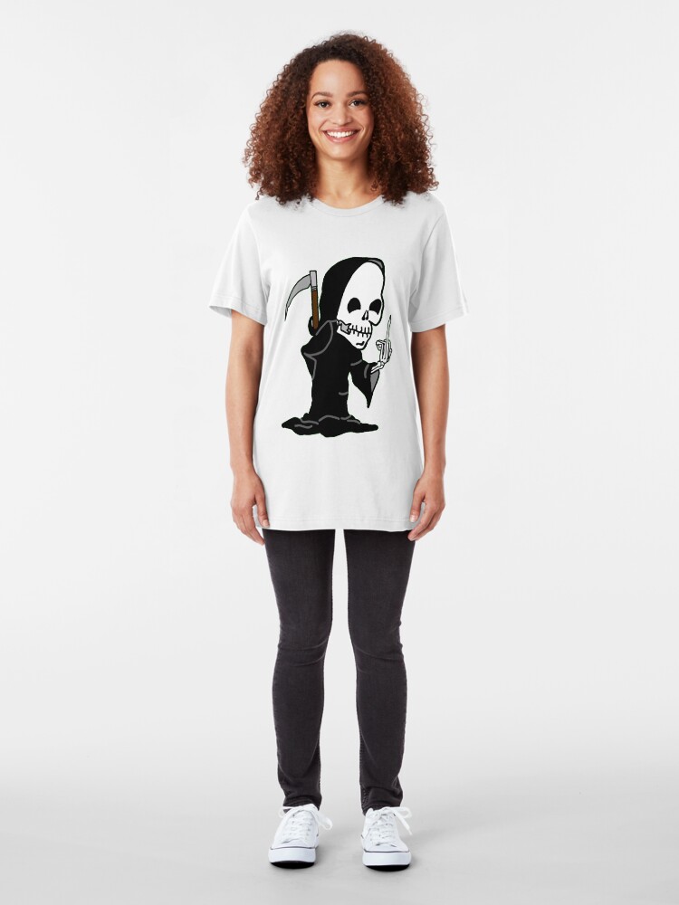 Alternate view of Grim Reaper Giving the Finger Slim Fit T-Shirt