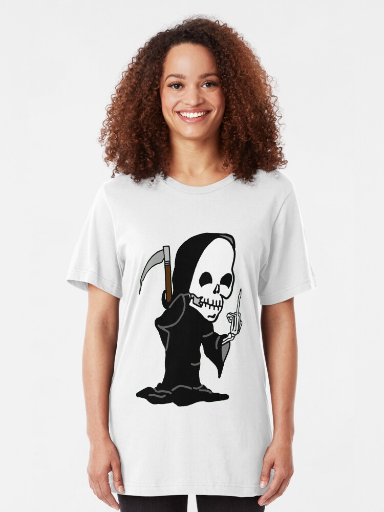 Alternate view of Grim Reaper Giving the Finger Slim Fit T-Shirt