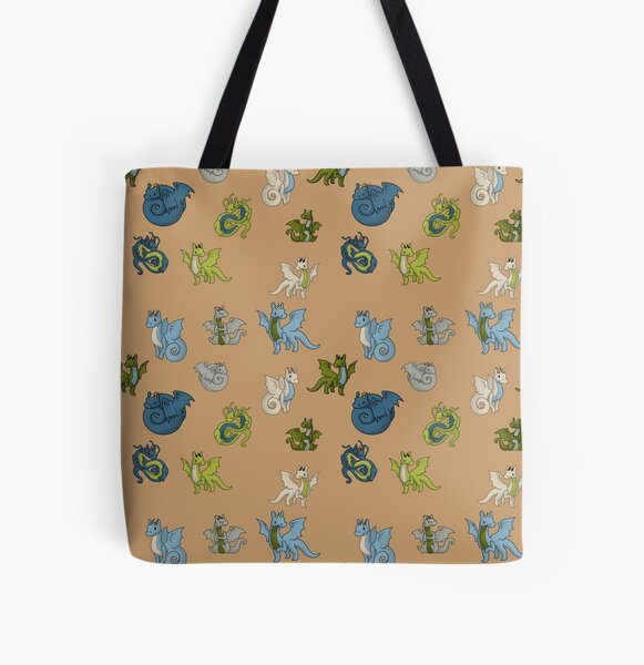 Dragon Pattern - Blues, Greens, and Neutrals All Over Print Tote Bag