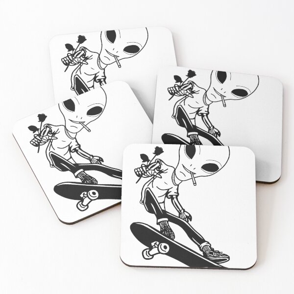 Item preview, Alien Skateboarder Holding Flowers designed and sold by ortegarte.