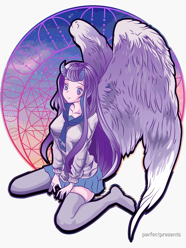 Pegatina «Pastel Goth Angel Demonio Cornudo Anime Kawaii Girl» de