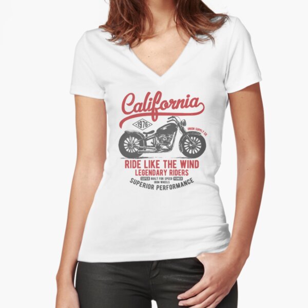 california biker motorcycle race speed vintage road Fitted V-Neck T-Shirt