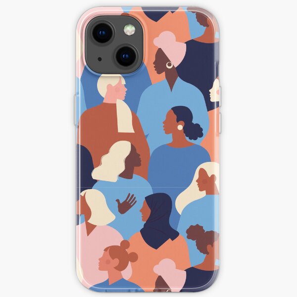 Colorful feminist pattern of women in blue tones iPhone Soft Case