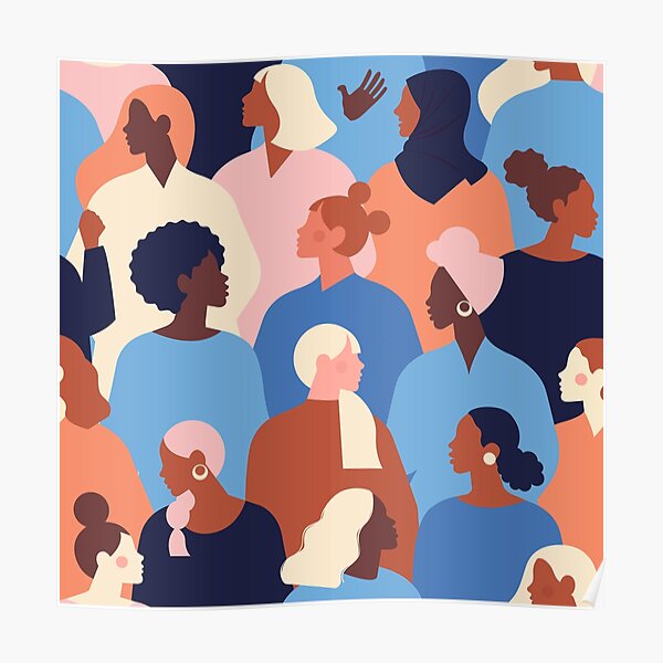 Colorful feminist pattern of women in blue tones Poster